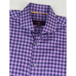 Robert Talbott Tailored Mens Medium Purple Navy Gingham Button Down Dress Shirt